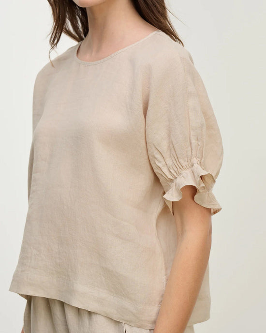 Velvet by Graham & Spencer Emily Ruffle Sleeve Top in Cobble 