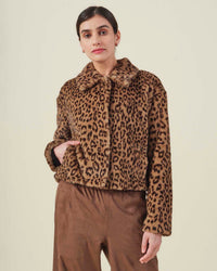 Velvet by Graham & Spencer Emma Long Sleeve Cropped Faux Fur Jacket in Light Leopard 2 - Bliss Boutiques