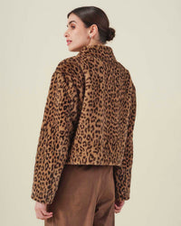 Velvet by Graham & Spencer Emma Long Sleeve Cropped Faux Fur Jacket in Light Leopard 3 - Bliss Boutiques