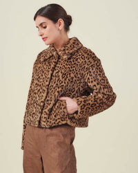 Velvet by Graham & Spencer Emma Long Sleeve Cropped Faux Fur Jacket in Light Leopard 4 - Bliss Boutiques