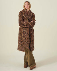 Velvet by Graham & Spencer Evalyn Long Sleeve Faux Fur Coat in Light Leopard 1 - Bliss Boutiques