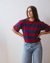 Velvet by Graham & Spencer Fryee S/S Crop Top in Red/Blue 1 - Bliss Boutiques