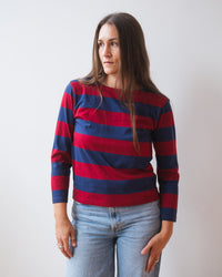 Velvet by Graham & Spencer Gabriela L/S Boat Neck Top in Red/Blue 3 - Bliss Boutiques