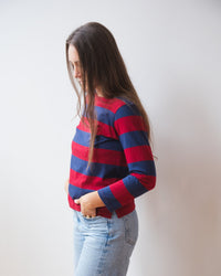 Velvet by Graham & Spencer Gabriela L/S Boat Neck Top in Red/Blue 2 - Bliss Boutiques