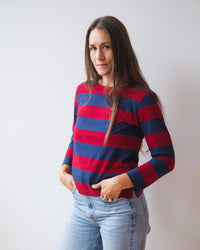 Velvet by Graham & Spencer Gabriela L/S Boat Neck Top in Red/Blue 1 - Bliss Boutiques