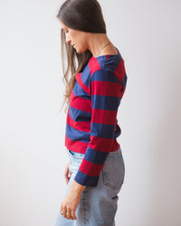 Velvet by Graham & Spencer Gabriela L/S Boat Neck Top in Red/Blue 4 - Bliss Boutiques