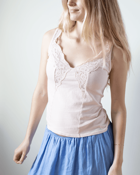 Velvet by Graham & Spencer Hannah V Neck Lace Tank in Ballet 