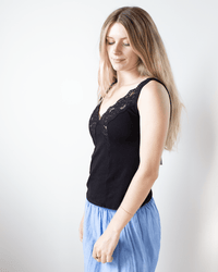 Velvet by Graham & Spencer Hannah V Neck Lace Tank in Black 