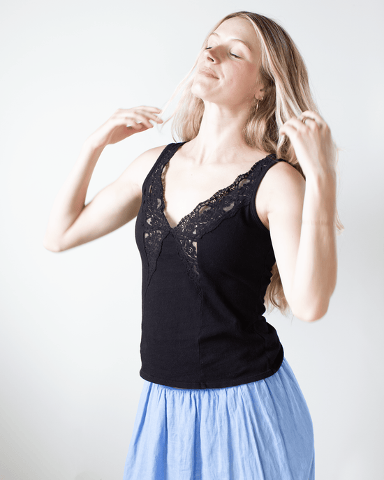 Velvet by Graham & Spencer Hannah V Neck Lace Tank in Black 