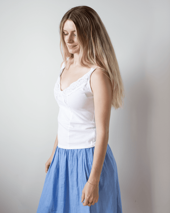 Velvet by Graham & Spencer Hannah V Neck Lace Tank in White 
