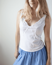 Velvet by Graham & Spencer Hannah V Neck Lace Tank in White 