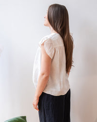 Velvet by Graham & Spencer Janey Ruffle Short Sleeve Button Top in Chalk 3 - Bliss Boutiques