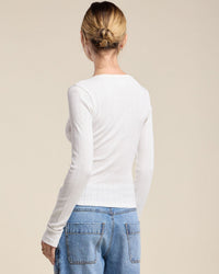 Velvet by Graham & Spencer Janice L/S V Neck Placket Top in White 3 - Bliss Boutiques