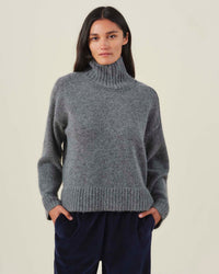 Velvet by Graham & Spencer Kendall Long Sleeve Turtleneck Sweater in Medium Heather Grey 1 - Bliss Boutiques