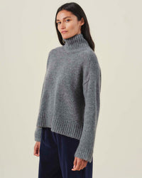 Velvet by Graham & Spencer Kendall Long Sleeve Turtleneck Sweater in Medium Heather Grey 3 - Bliss Boutiques