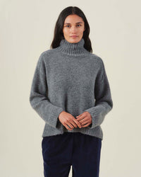 Velvet by Graham & Spencer Kendall Long Sleeve Turtleneck Sweater in Medium Heather Grey 2 - Bliss Boutiques
