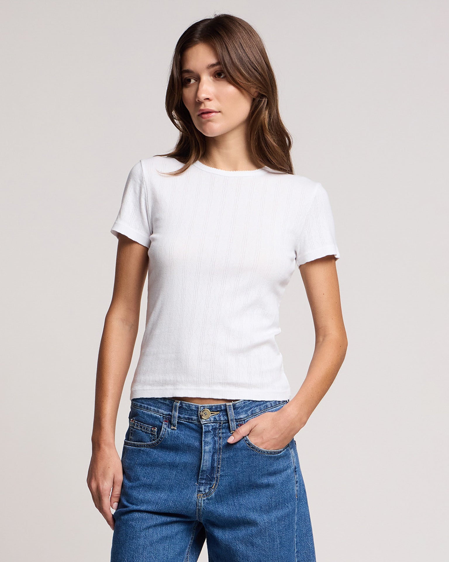 Kimzie Short Sleeve Crew Neck Top in White