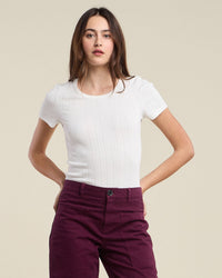 Velvet by Graham & Spencer Lena S/S Crew Neck Top in White 1 - Bliss Boutiques