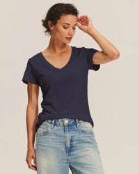 Velvet by Graham & Spencer Lilith V Tee in Navy 1 - Bliss Boutiques