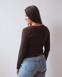 Velvet by Graham & Spencer Lizzie Long Sleeve Crew Neck Top in Mole 3 - Bliss Boutiques