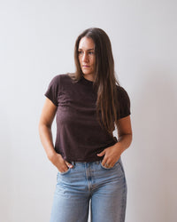 Velvet by Graham & Spencer Marika Short Sleeve Crew Neck Crop Top in Mole 1 - Bliss Boutiques