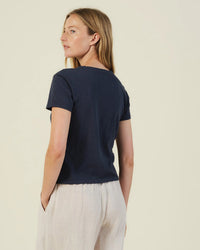 Velvet by Graham & Spencer Marika Short Sleeve Crew Neck Crop Top in Navy 3 - Bliss Boutiques
