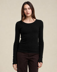 Velvet by Graham & Spencer Miriam L/S Scoop Neck Top in Black 1 - Bliss Boutiques