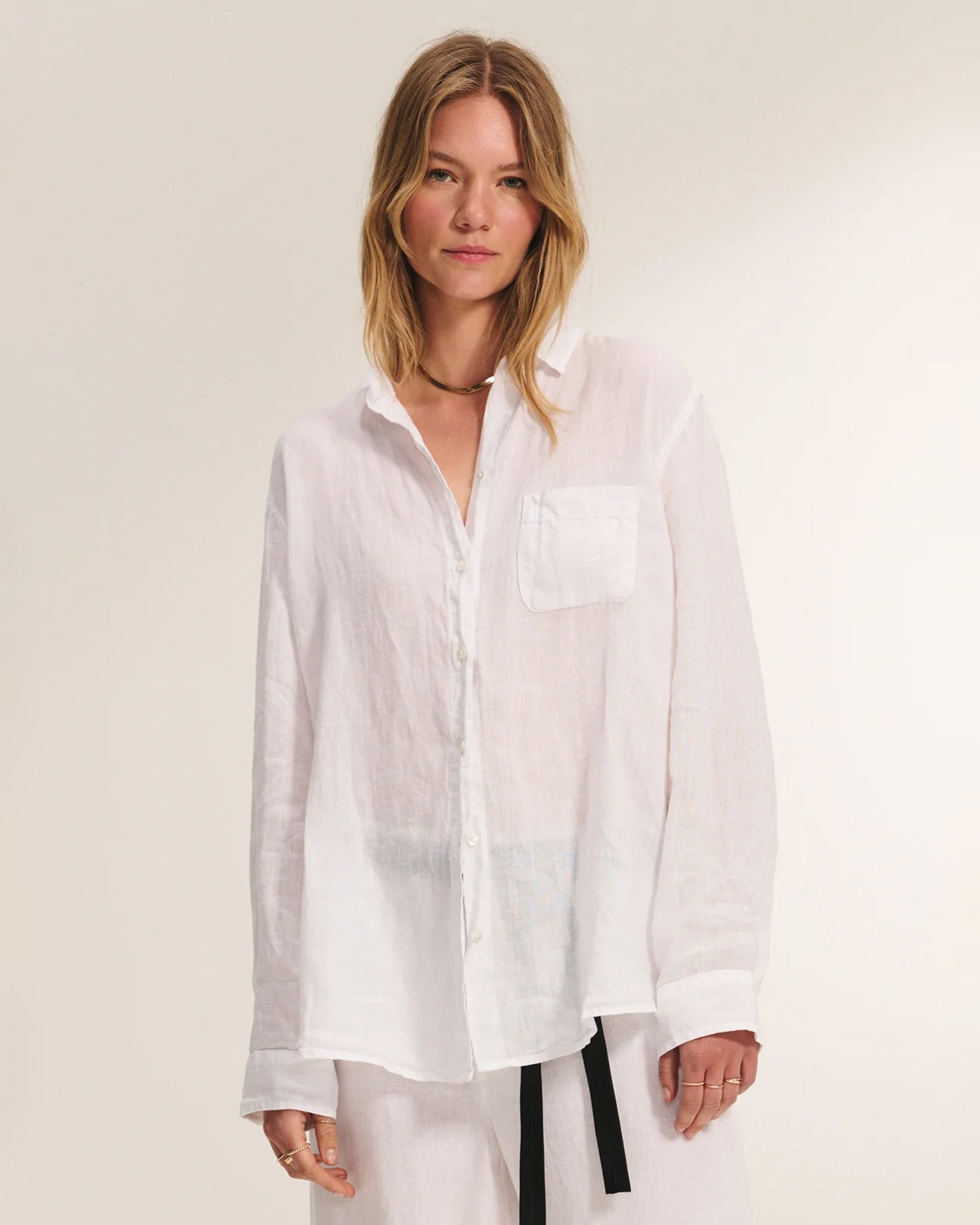 Mulholland Button Up Top In White