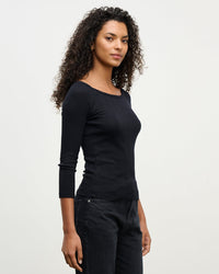 Velvet by Graham & Spencer Nima L/S Boatneck Top in Black 