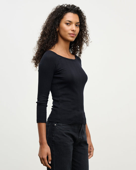 Velvet by Graham & Spencer Nima L/S Boatneck Top in Black 