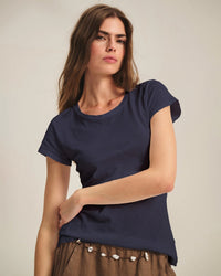 Velvet by Graham & Spencer Odelia Short Sleeve Crew Neck Top in Navy 1 - Bliss Boutiques