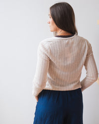 Velvet by Graham & Spencer Ottilie L/S V Neck Cardi in Muslin 4 - Bliss Boutiques