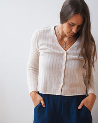Velvet by Graham & Spencer Ottilie L/S V Neck Cardi in Muslin 1 - Bliss Boutiques