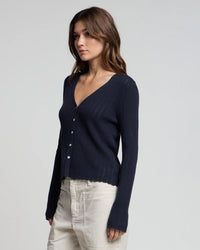 Velvet by Graham & Spencer Ottilie L/S V Neck Cardi in Navy 3 - Bliss Boutiques
