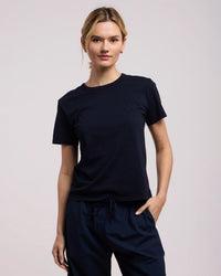 Velvet by Graham & Spencer Ryland Short Sleeve Crew Neck Top In Navy 1 - Bliss Boutiques