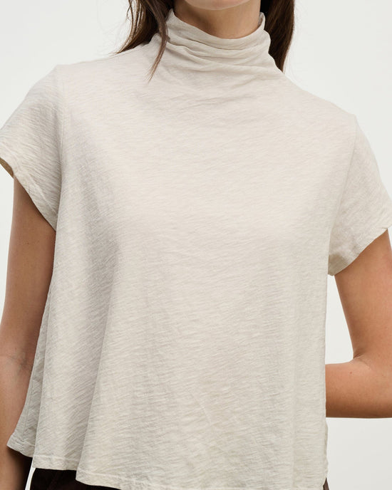 Velvet by Graham & Spencer Savi S/S Mock Neck Crop Top in Cookie 