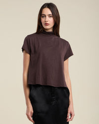 Velvet by Graham & Spencer Savi S/S Mock Neck Crop Top in Mole 1 - Bliss Boutiques