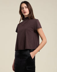 Velvet by Graham & Spencer Savi S/S Mock Neck Crop Top in Mole 2 - Bliss Boutiques