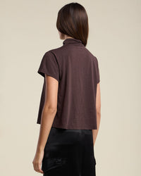 Velvet by Graham & Spencer Savi S/S Mock Neck Crop Top in Mole 3 - Bliss Boutiques