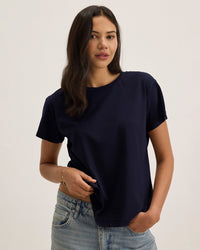 Velvet by Graham & Spencer Tia Short Sleeve Crew Neck Top In Navy 1 - Bliss Boutiques