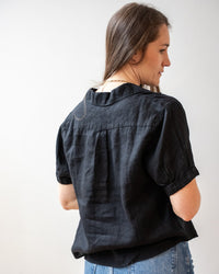 Velvet by Graham & Spencer Vivica Short Sleeve Henley Top In Black 4 - Bliss Boutiques