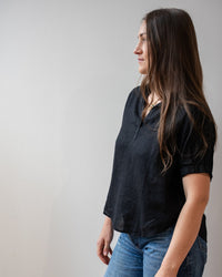 Velvet by Graham & Spencer Vivica Short Sleeve Henley Top In Black 3 - Bliss Boutiques