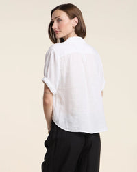 Velvet by Graham & Spencer Vivica Short Sleeve Henley Top In White 4 - Bliss Boutiques