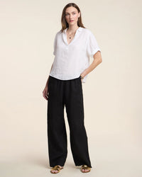 Velvet by Graham & Spencer Vivica Short Sleeve Henley Top In White 2 - Bliss Boutiques