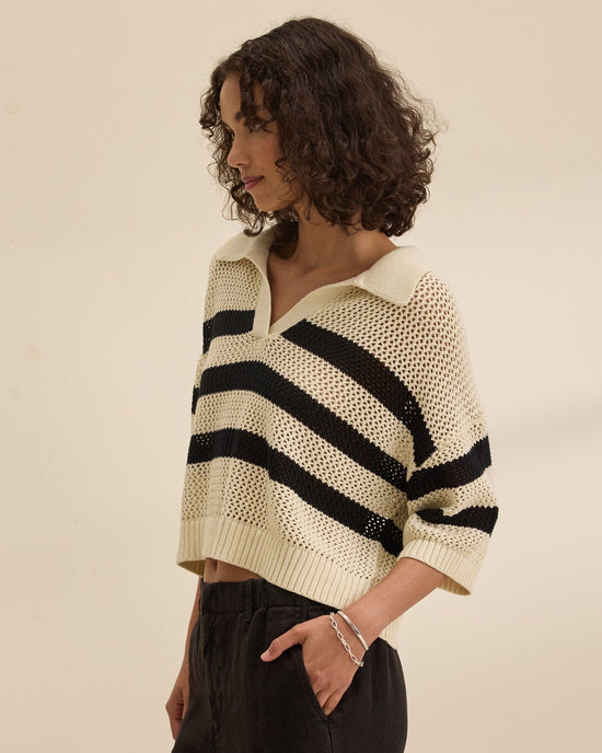 Velvet by Graham & Spencer York S/S Polo Top in Cream/Black 