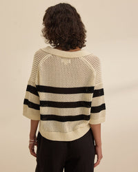 Velvet by Graham & Spencer York S/S Polo Top in Cream/Black 