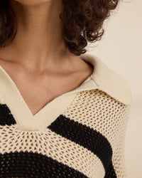 Velvet by Graham & Spencer York S/S Polo Top in Cream/Black 