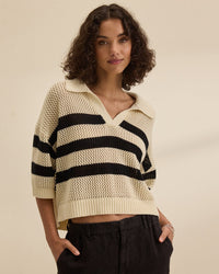 Velvet by Graham & Spencer York S/S Polo Top in Cream/Black 
