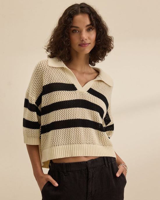 Velvet by Graham & Spencer York S/S Polo Top in Cream/Black 