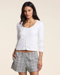 Velvet by Graham & Spencer Zelda L/S Scoop Neck Button Down in White 1 - Bliss Boutiques